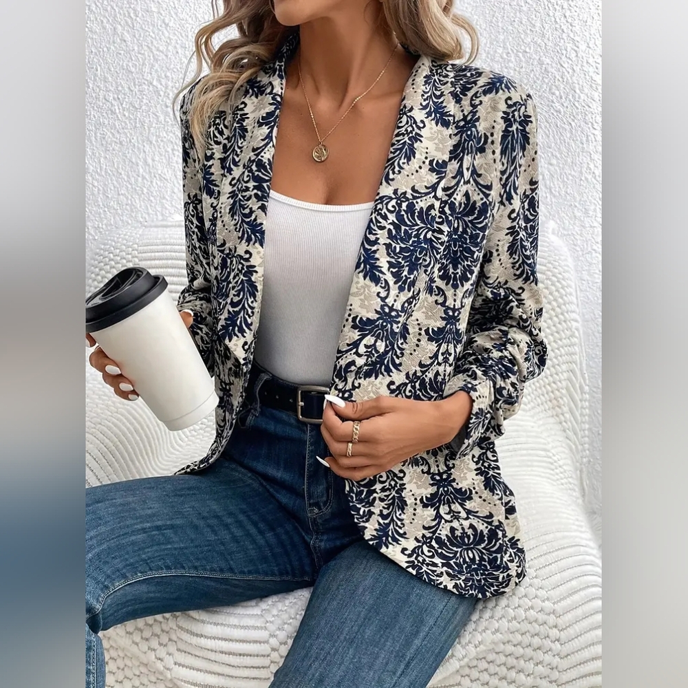 NWOT Damask Print Button Front Blazer